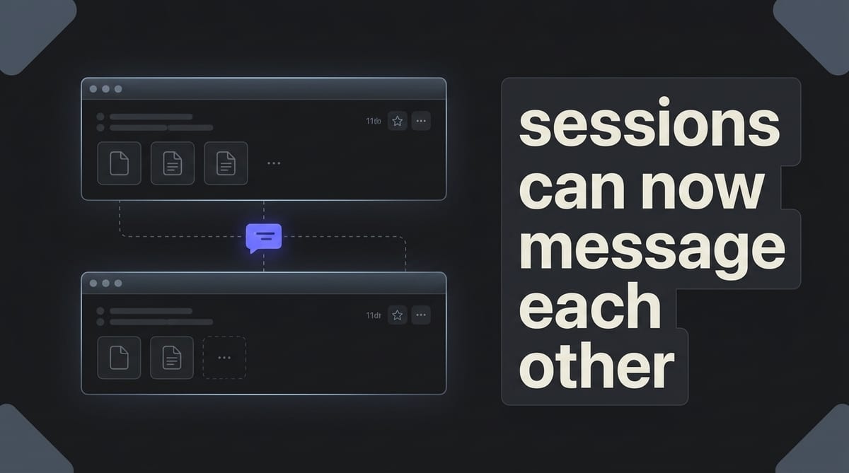 Two dark session rows on the left with an indigo ping chip between them, and stacked title words on a graphite title block to the right