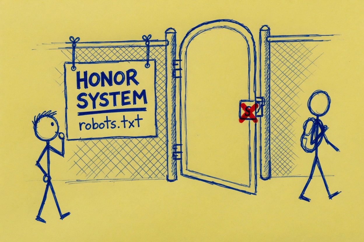 A yellow-paper CLOSED sign taped to an unlocked steel door while a small crawler walks through the open gap