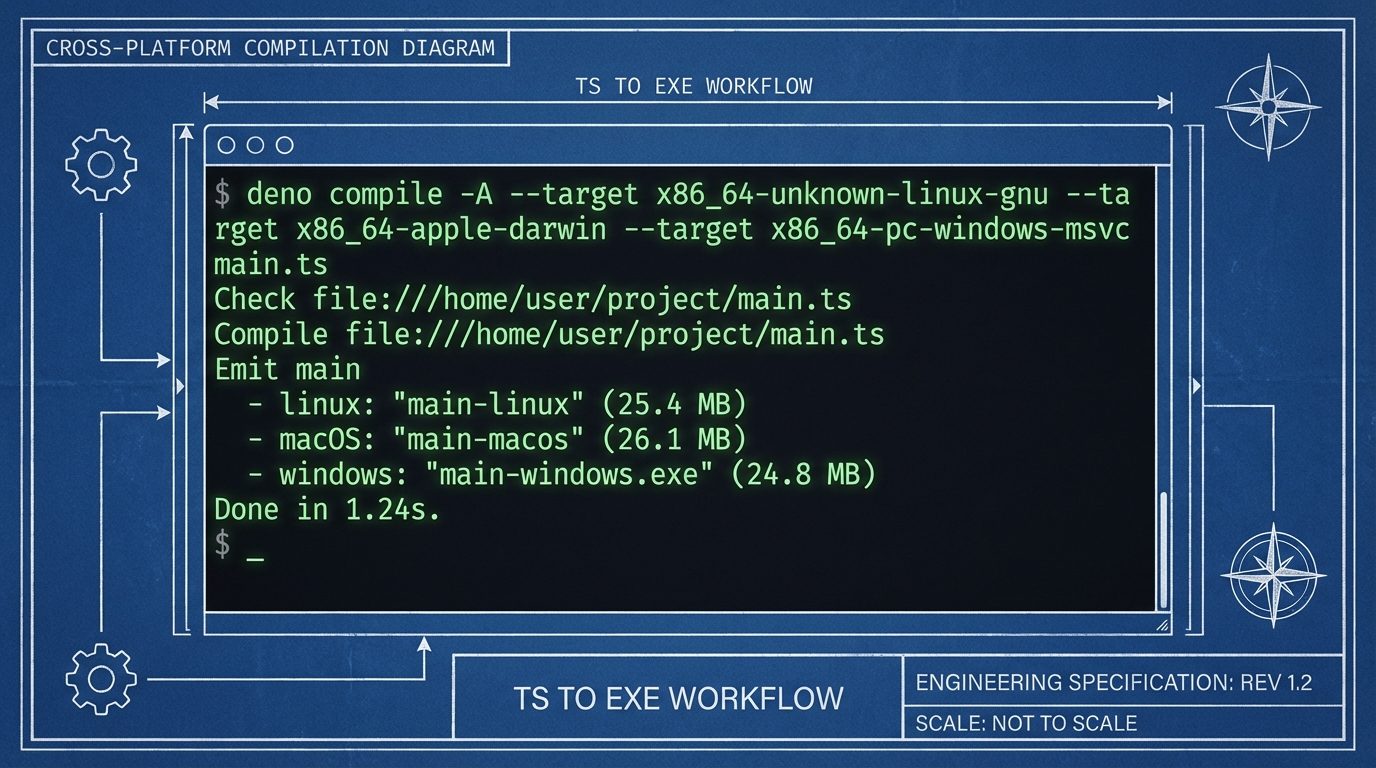 Bun compile producing standalone executables for Linux, macOS, and Windows