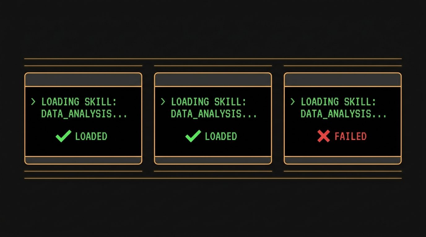 Three fresh Claude Code sessions testing the same trigger phrase, with the skill firing in two and missing in one