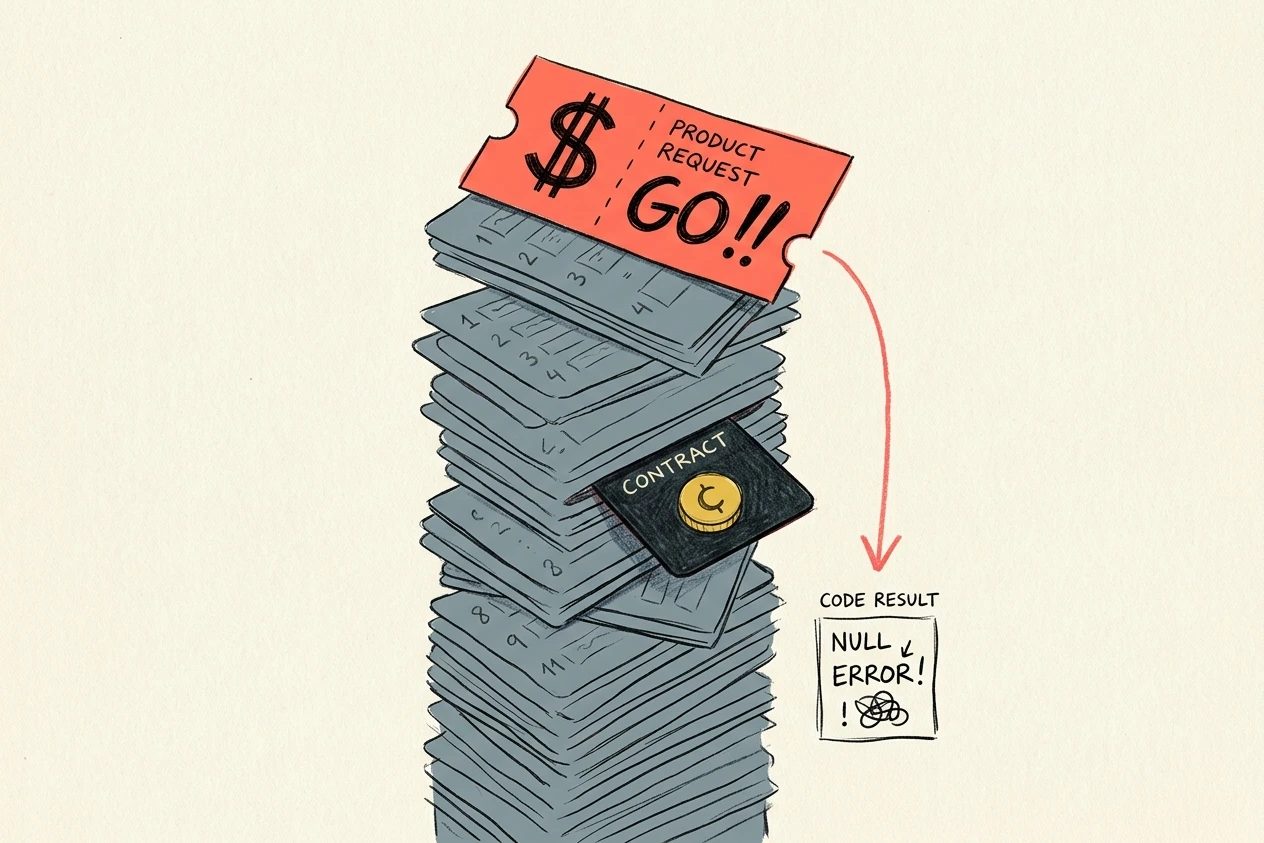 A tall filing stack hides a small coin card in the middle while a bright dollar ticket on top dominates the scene
