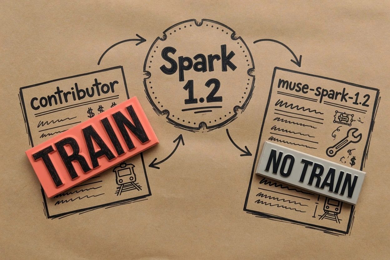 Kraft sketchnote of one model chip splitting into two rate cards, the cheap card stamped TRAIN and the expensive card stamped NO TRAIN