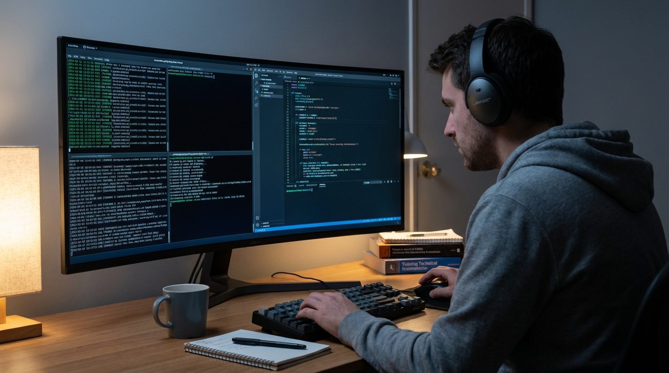 Senior developer working with multiple AI coding tools on screen