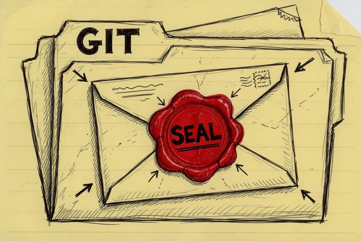 A sealed envelope sitting in an open git folder with no scanner in the frame